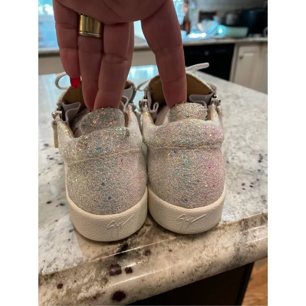 Giuseppe Zanotti White May London Glitter Side Zipper Sneakers Sz 37 or 6.5